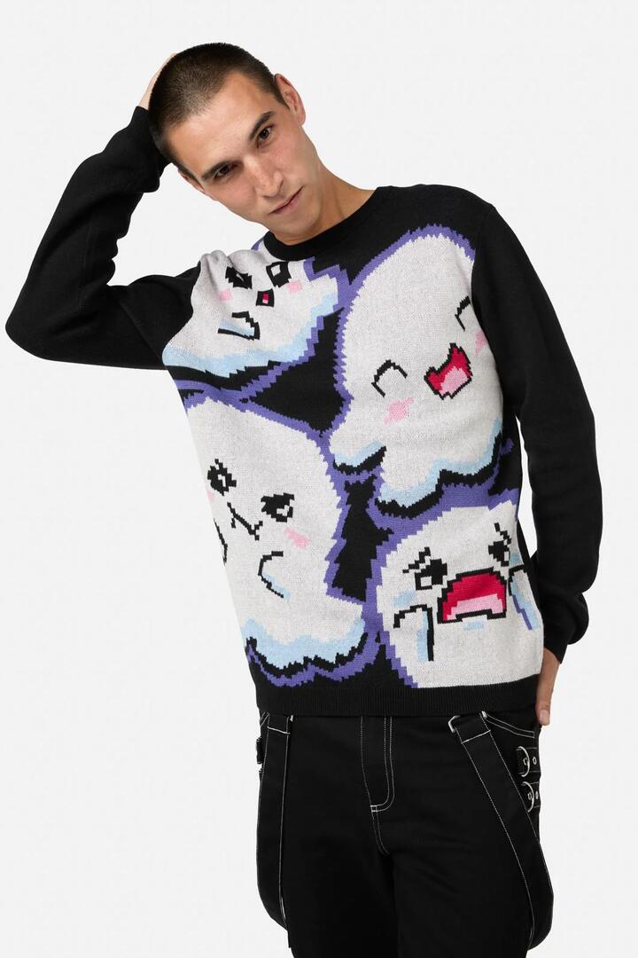 Image of a model wearing Tops. Productname: Ghost Emoji Knit in Black colour by brand - Black Friday