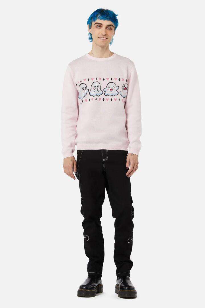 Image of a model wearing Tops. Productname: Ghost Hearts Knit in Pink colour by brand - Black Friday