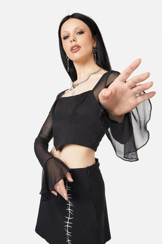 Image of a model wearing Tops. Productname: Wondering Mind Mesh Bodice in Black colour by brand - Black Friday