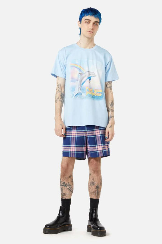 Image of a model wearing Tops. Productname: Porpoise Tee in Blue colour by brand - Dangerfield