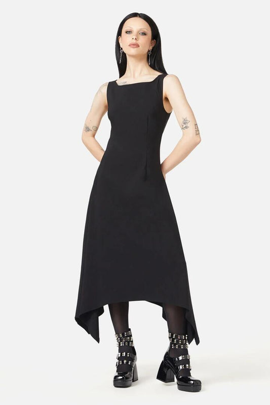 Image of a model wearing Dress. Productname: Wonky Dress in Black colour by brand - Black Friday