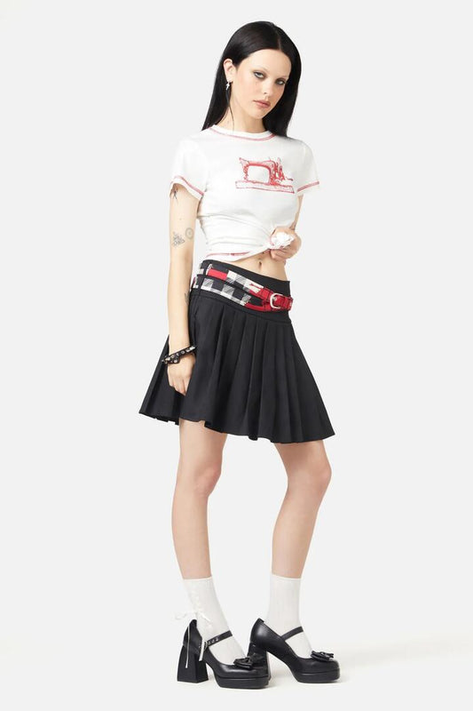 Image of a model wearing Skirts. Productname: Machinist Pleated Skirt in Black colour by brand - Black Friday