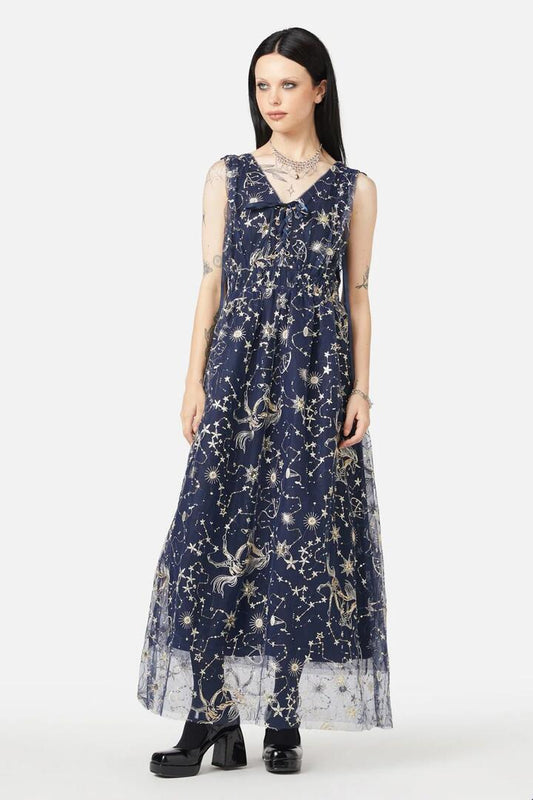 Image of a model wearing Dress. Productname: Moon Goddess Formal Dress in Navy colour by brand - Black Friday