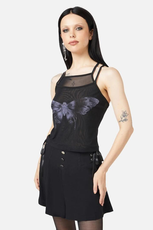 Image of a model wearing Tops. Productname: Rebirth Mesh Tank in Black colour by brand - Black Friday