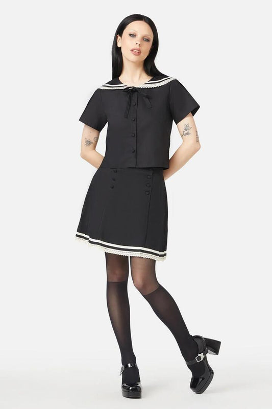 Image of a model wearing Skirts. Productname: Rebirth Sailor Skirt in Black colour by brand - Black Friday