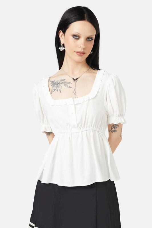 Image of a model wearing Tops. Productname: Seeing Light Blouse in Cream colour by brand - Black Friday