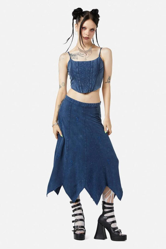 Image of a model wearing Skirts. Productname: Whimsy Skirt in Midnight colour by brand - Black Friday