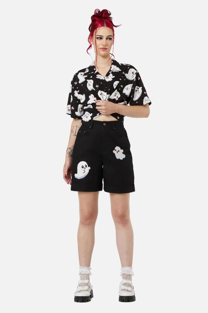 Image of a model wearing Shorts. Productname: Ghostie Shorts in Black colour by brand - Black Friday