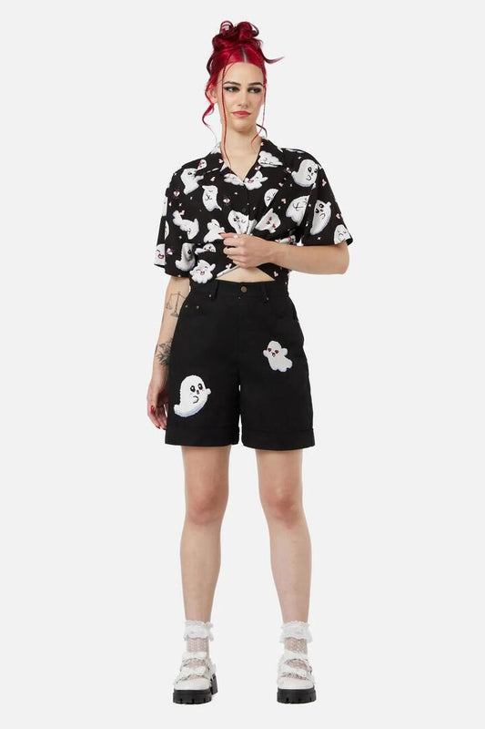 Image of a model wearing Shorts. Productname: Ghostie Shorts in Black colour by brand - Black Friday