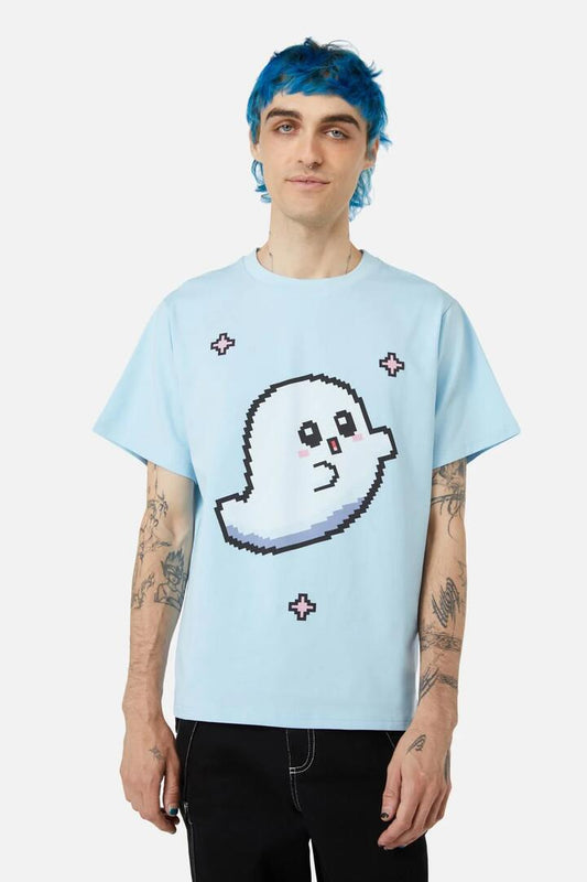 Image of a model wearing Tops. Productname: Spooky Buddy Tee in Blue colour by brand - Black Friday
