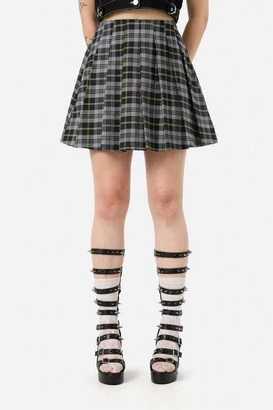Image of a model wearing Skirts. Productname: Encounter Tartan Skort in Black/Green colour by brand - Black Friday