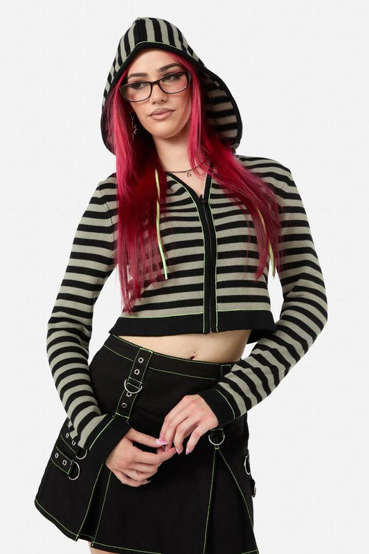 Image of a model wearing Outerwear. Productname: Unsolved Knit Cardi in Black/Grey colour by brand - Black Friday