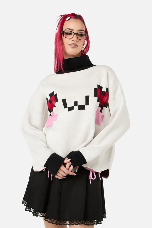 Image of a model wearing Tops. Productname: Ghostie Face Knit in White colour by brand - Black Friday