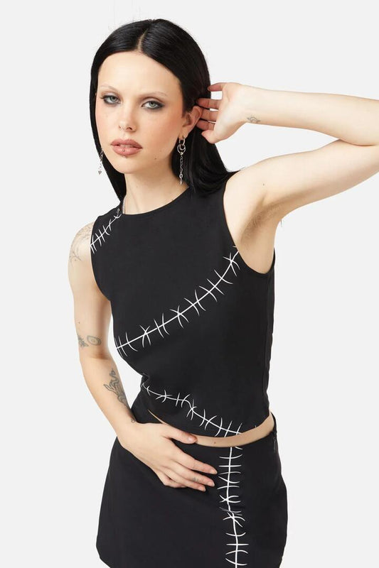 Image of a model wearing Tops. Productname: Stitched Up Tank in Black colour by brand - Black Friday
