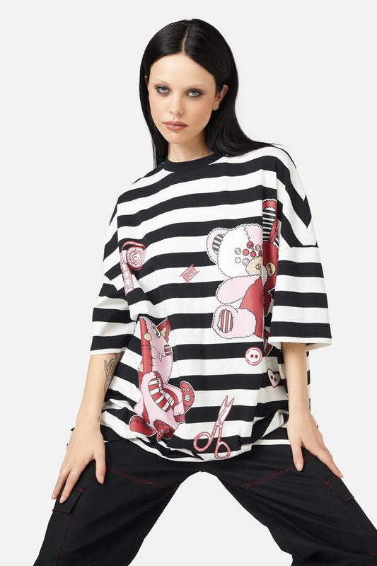 Image of a model wearing Tops. Productname: Buttons OS Tee in Black/White colour by brand - Black Friday