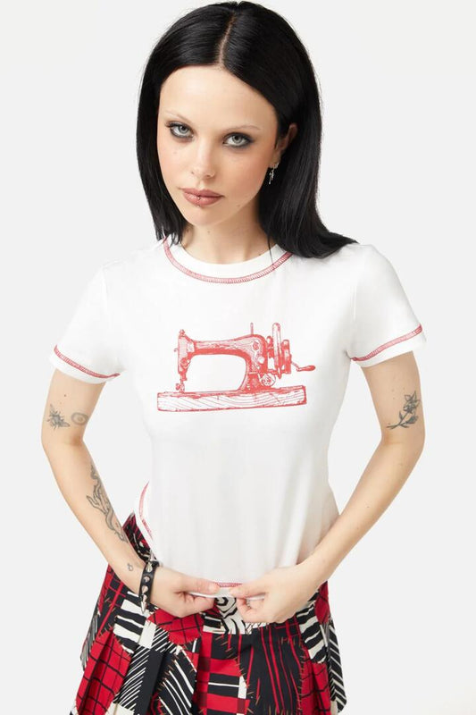 Image of a model wearing Tops. Productname: Machinist Tee in Cream colour by brand - Black Friday