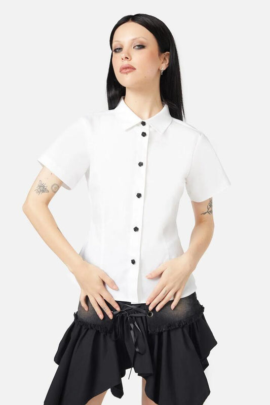 Image of a model wearing Tops. Productname: Wondering Mind Blouse in White colour by brand - Black Friday
