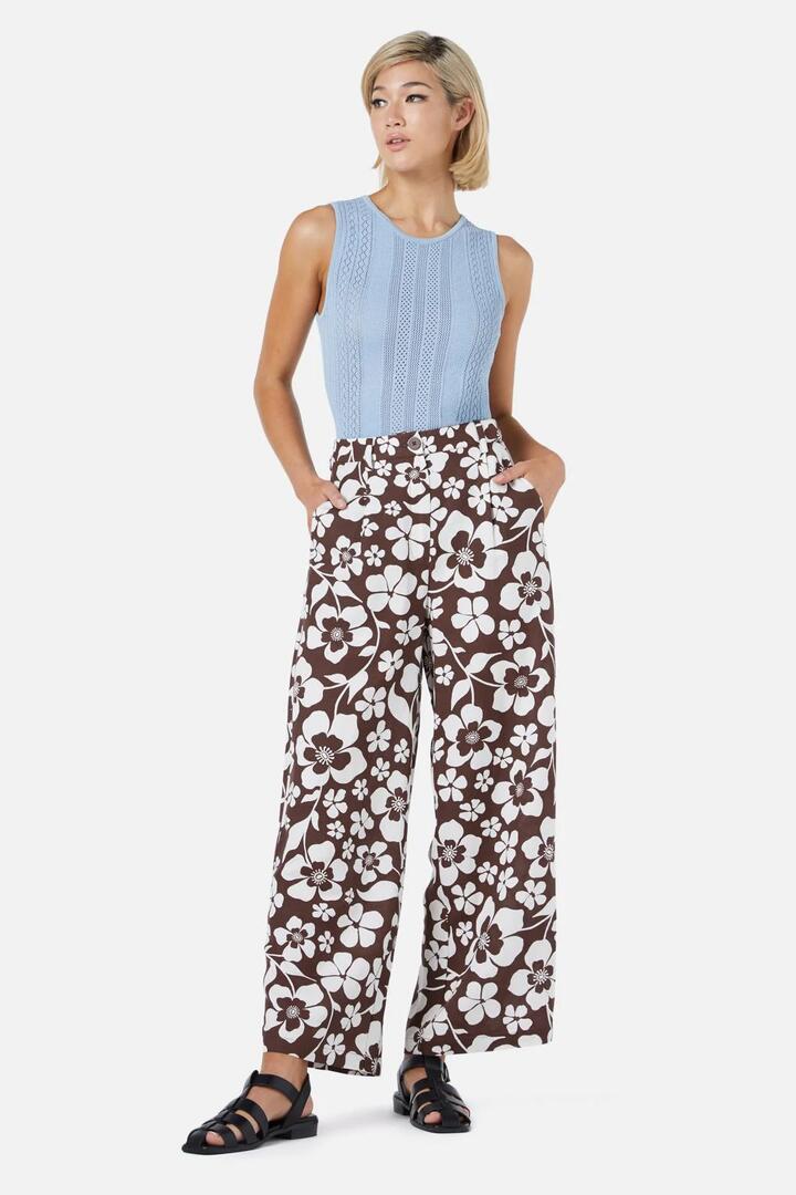 Image of a model wearing Pants. Productname: Cecilia Pant in Chocolate colour by brand - Princess Highway