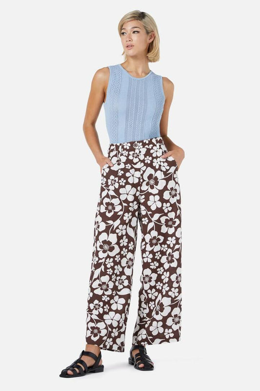 Image of a model wearing Pants. Productname: Cecilia Pant in Chocolate colour by brand - Princess Highway