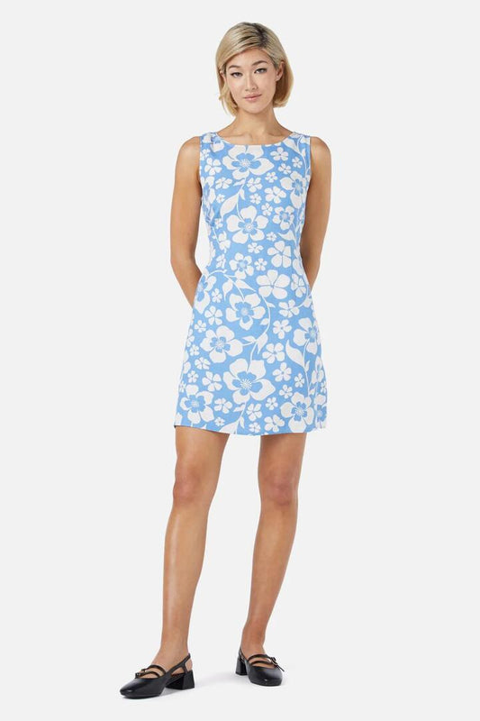 Image of a model wearing Dress. Productname: Cecilia Shift Dress in Blue colour by brand - Princess Highway