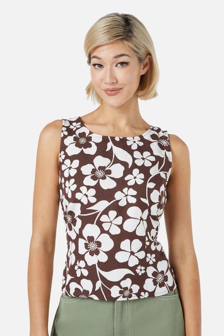Image of a model wearing Tops. Productname: Cecilia Top in Chocolate colour by brand - Princess Highway