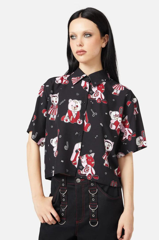Image of a model wearing Tops. Productname: Sew Much Fun Blouse in Black colour by brand - Black Friday