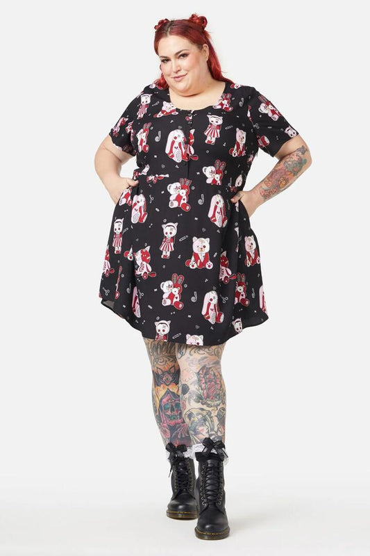 Image of a model wearing Dress. Productname: Curve Sew Much Fun Dress in Black colour by brand - Black Friday