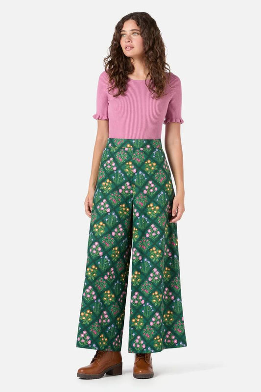 Image of a model wearing Pants. Productname: Lattice Floral Culotte in Green colour by brand - Princess Highway