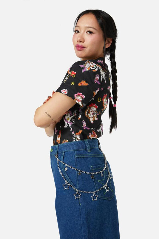 Image of a model wearing Denim. Productname: Star Jean Chain in Silver colour by brand - Dangerfield
