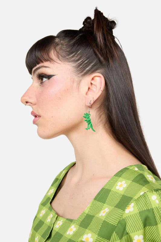 Image of Earrings. Productname: Green T-Rex Earring in Green colour by brand - Dangerfield