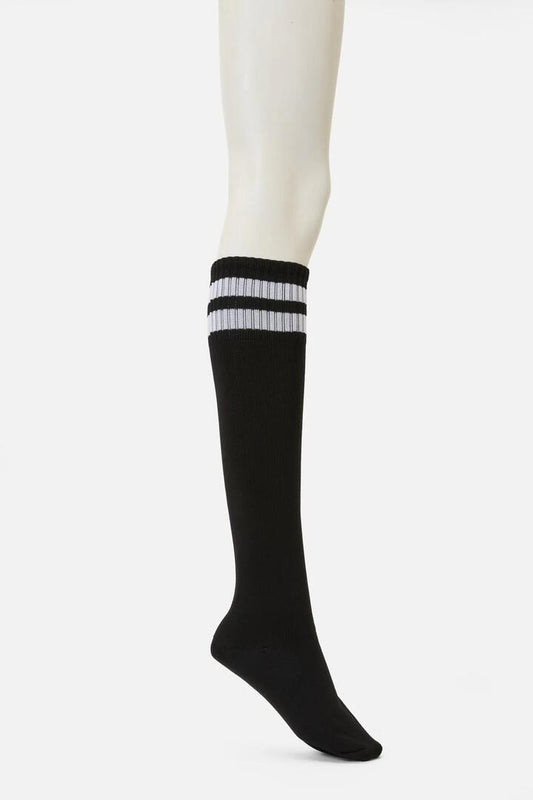 Image of Socks. Productname: Black Knee High Stripe Sock in Black colour by brand - Dangerfield