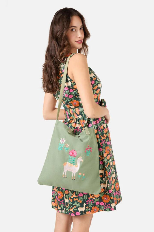 Image of Bags. Productname: Llama Canvas Tote in Olive colour by brand - Princess Highway