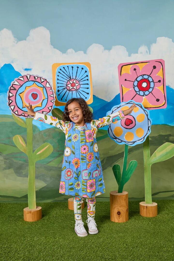 Image of Dresses. Product name - Wallpaper Kids Pinafore in Blue colour by brand - Princess Highway Kids
