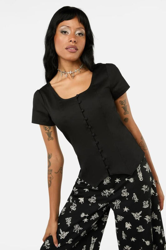 Image of a model wearing Tops. Productname: Maid Of Orleans Top in Black colour by brand - Black Friday