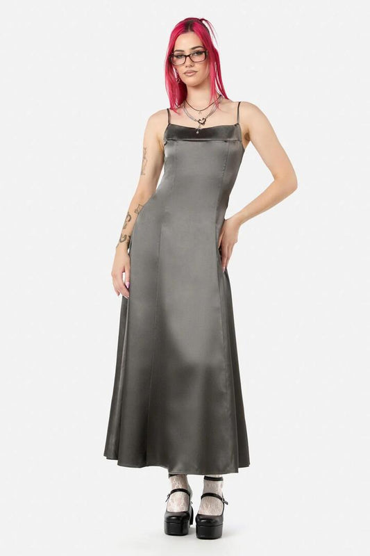 Image of a model wearing Dress. Productname: Maid Of Orleans Dress in Antique Silver colour by brand - Black Friday