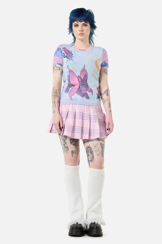 Image of a model wearing Tops. Productname: Goodnight Bunny Mesh Top in Lavender colour by brand - Dangerfield