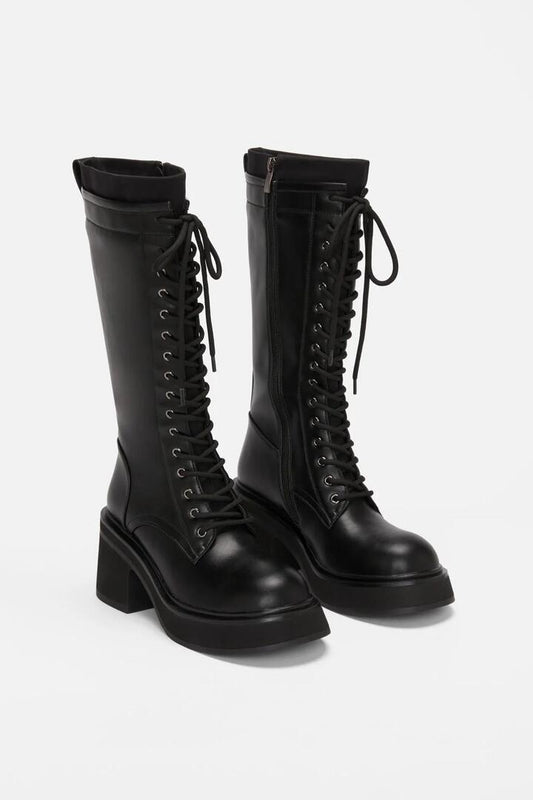 Image of Boots. Productname: Knee High Lace Up Boot in Black colour by brand - Dangerfield