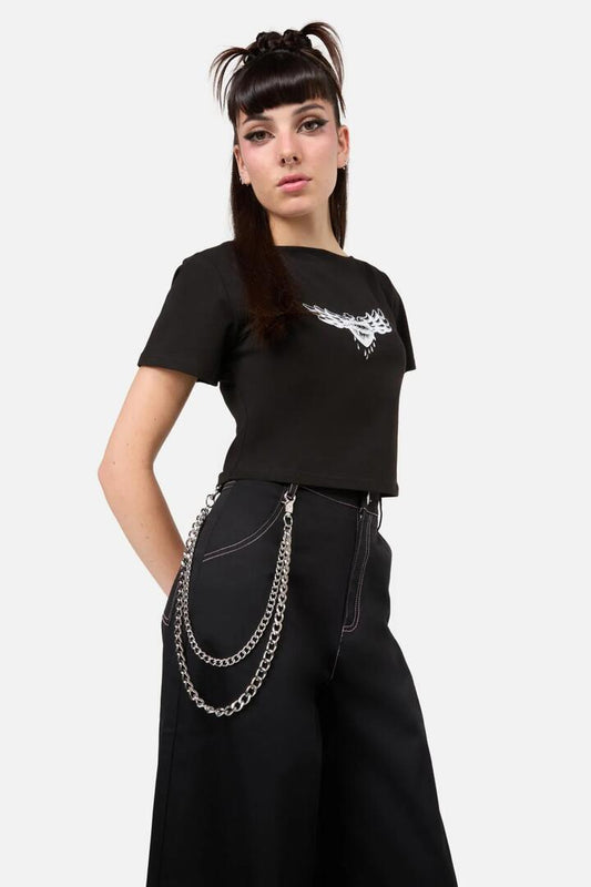 Image of a model wearing Denim. Productname: Gunmetal Phat Jeans Chain in Silver colour by brand - Dangerfield