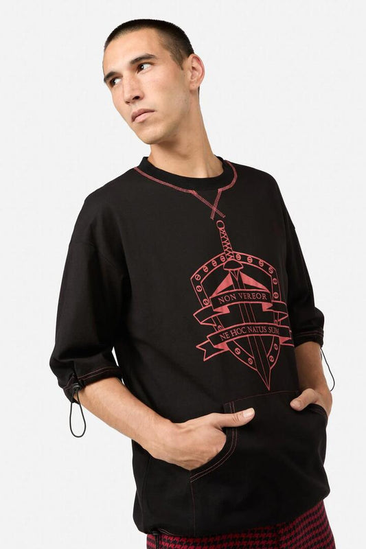 Image of a model wearing Tops. Productname: Not Afraid Utility Tee in Black colour by brand - Black Friday