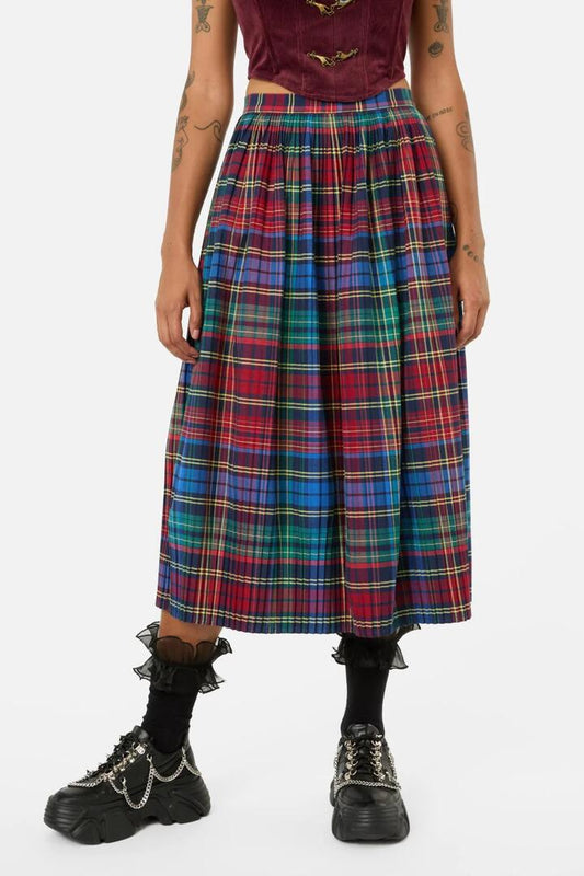 Image of a model wearing Skirts. Productname: Sainted Tartan Pleated Skirt in Multi colour by brand - Black Friday