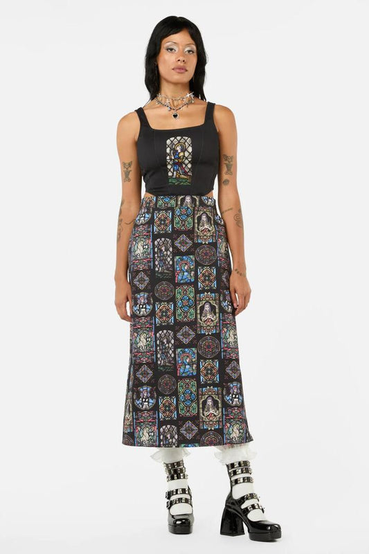 Image of a model wearing Skirts. Productname: Vitrail Printed Skirt in Multi colour by brand - Black Friday
