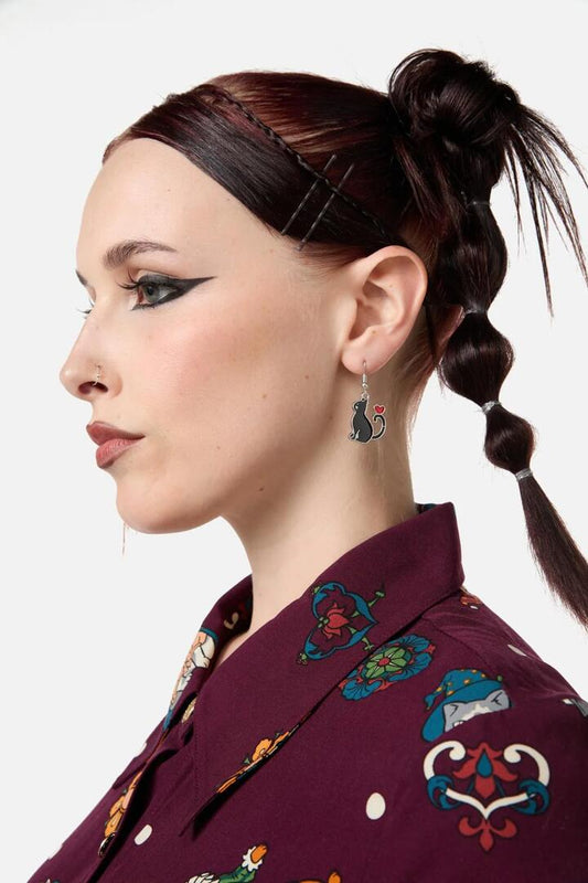 Image of Earrings. Productname: Black Cat Earrings in Black colour by brand - Black Friday