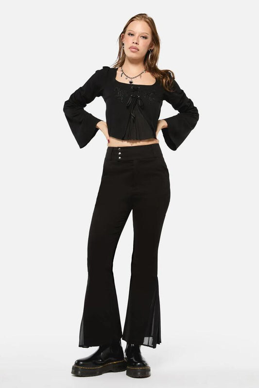 Image of a model wearing Pants. Productname: Filigree Goth Pant in Black colour by brand - Black Friday