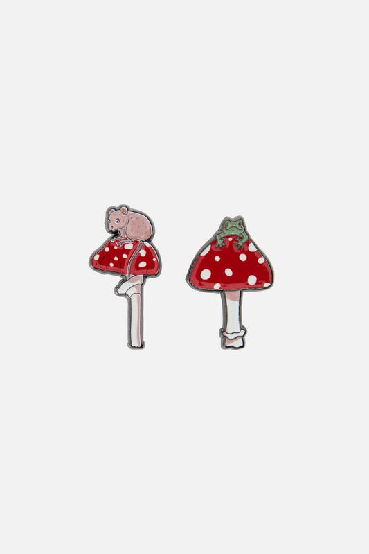Image of Jewelry. Productname: Frog Mouse Shroom Pin Set in Red colour by brand - Dangerfield