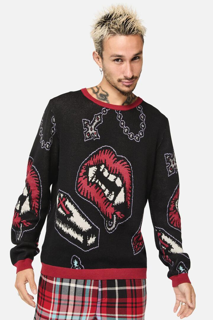 Image of a model wearing Outerwear. Productname: Sucked In Knit Jumper in Black colour by brand - Dangerfield