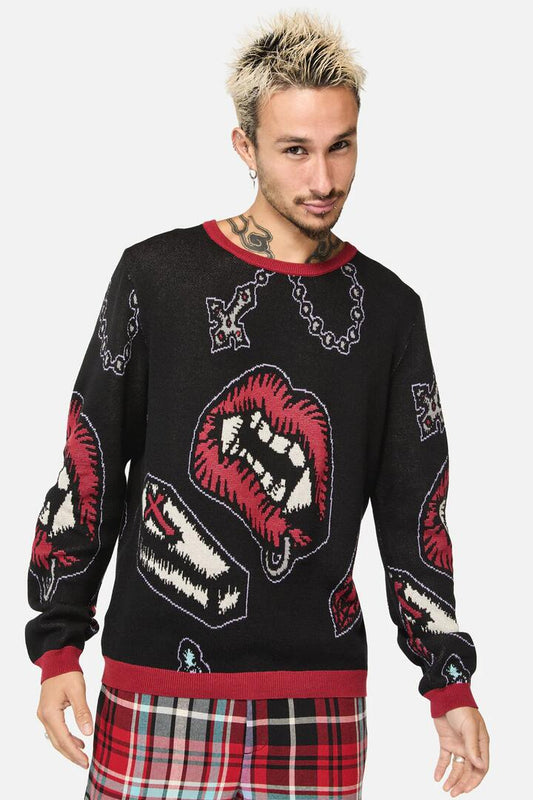 Image of a model wearing Outerwear. Productname: Sucked In Knit Jumper in Black colour by brand - Dangerfield