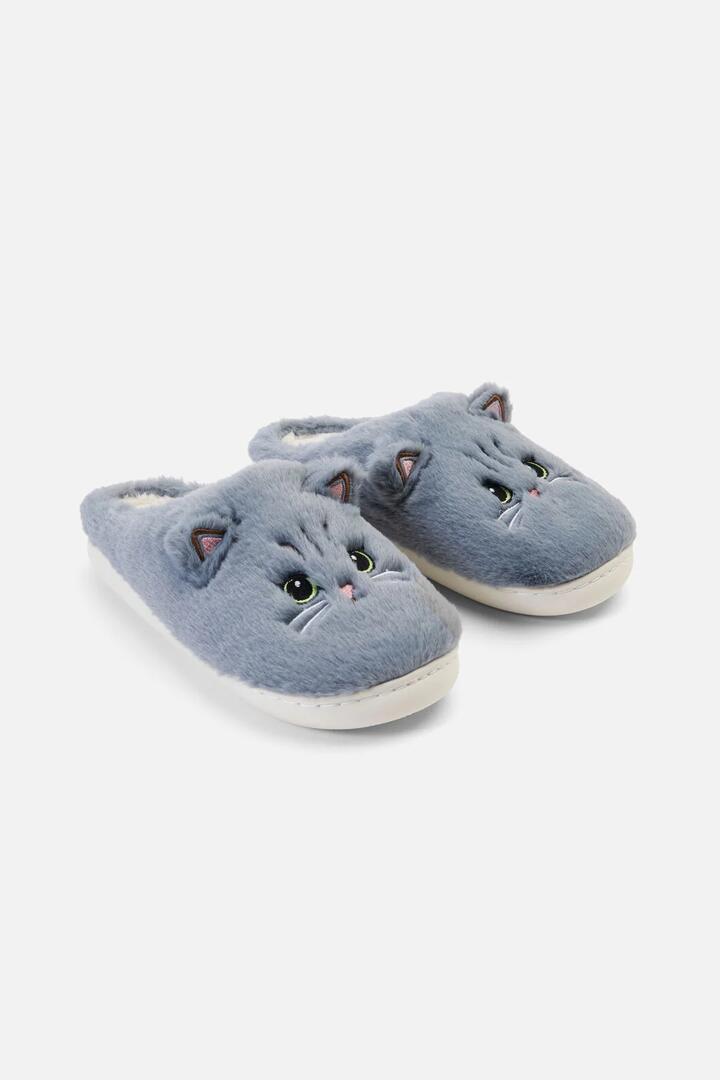 Image of Others. Productname: Plush Cat Slippers in Grey colour by brand - Dangerfield