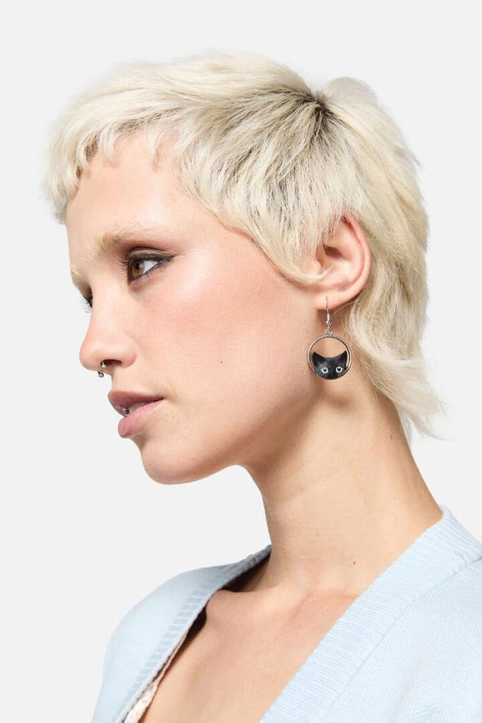 Image of Earrings. Productname: Pepping Cat Earring in Silver colour by brand - Dangerfield
