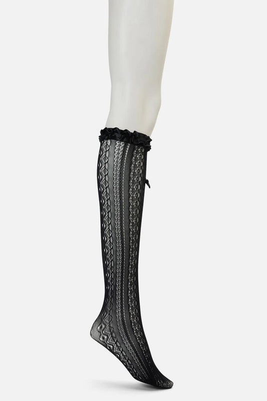 Image of Socks. Productname: Black Knee High Lacey Socks in Black colour by brand - Princess Highway