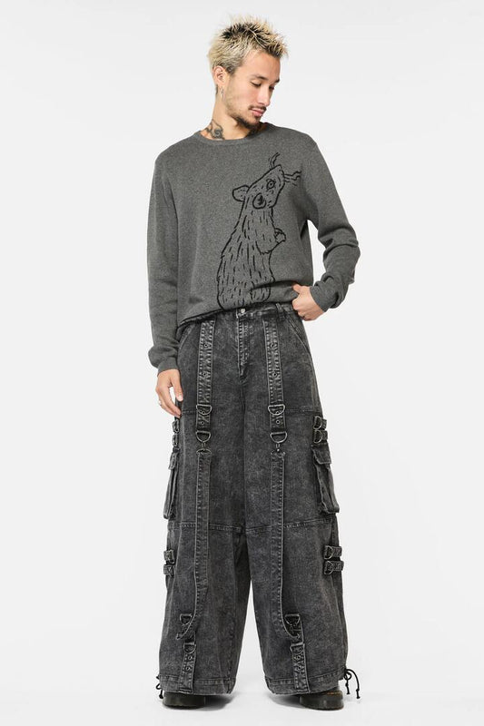 Image of a model wearing Pants. Productname: Laneway Acid Wash Grunge Pants in Grey colour by brand - Black Friday